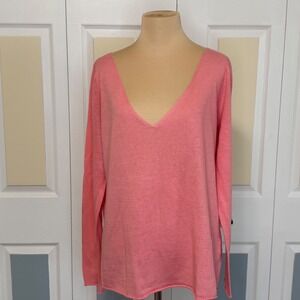 Eileen Fisher Coral Pink Linen Cotton V-Neck Sweater Italian Yarn Womens Medium